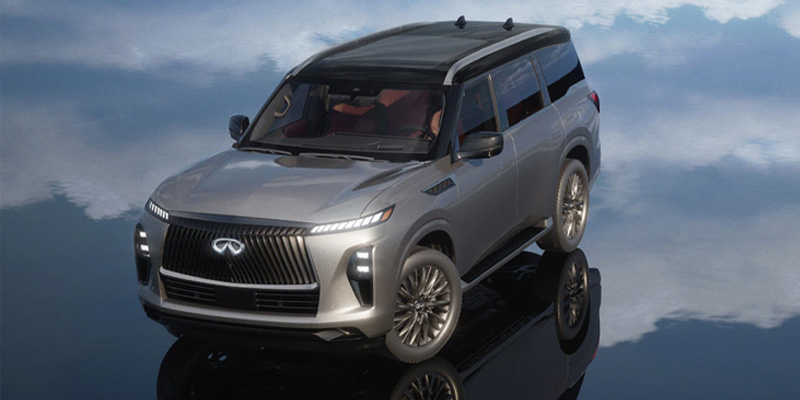 A 2025 INFINITI QX80 parked on crystal clear water which mirrors the simplicity of INFINITI Roadside Assistance in Rogers, AR