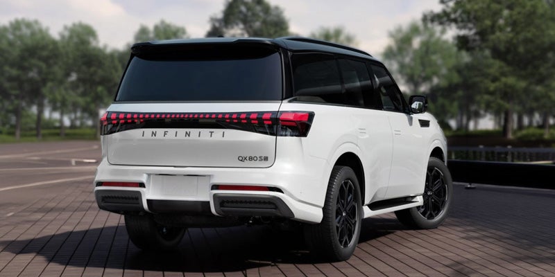 The rear of a trim level option of the 2026 INFINITI QX80 in Rogers, AR