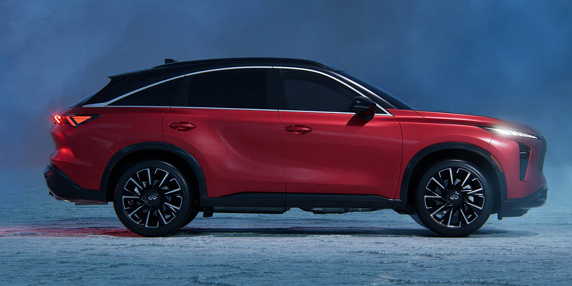 2027 INFINITI QX65 side profile with coupe-inspired SUV design in Rogers AR