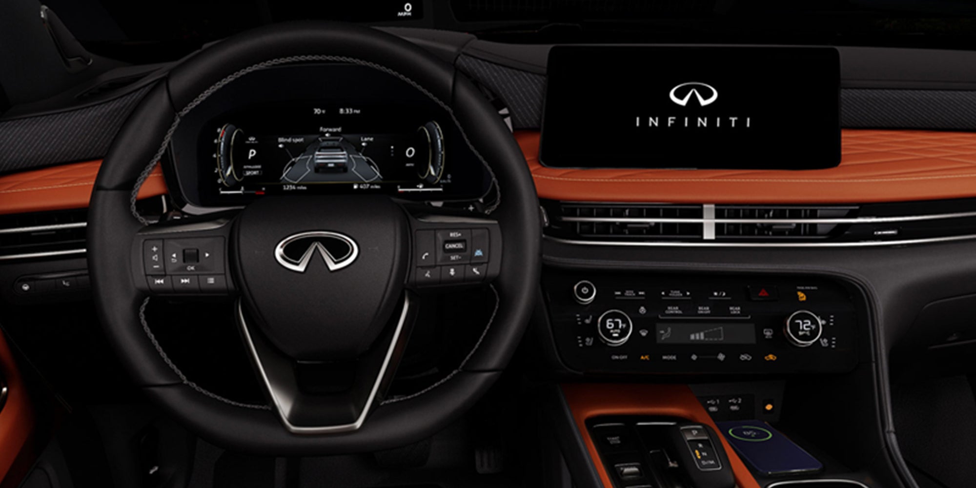 2027 INFINITI QX65 steering wheel with advanced driver controls in Rogers AR